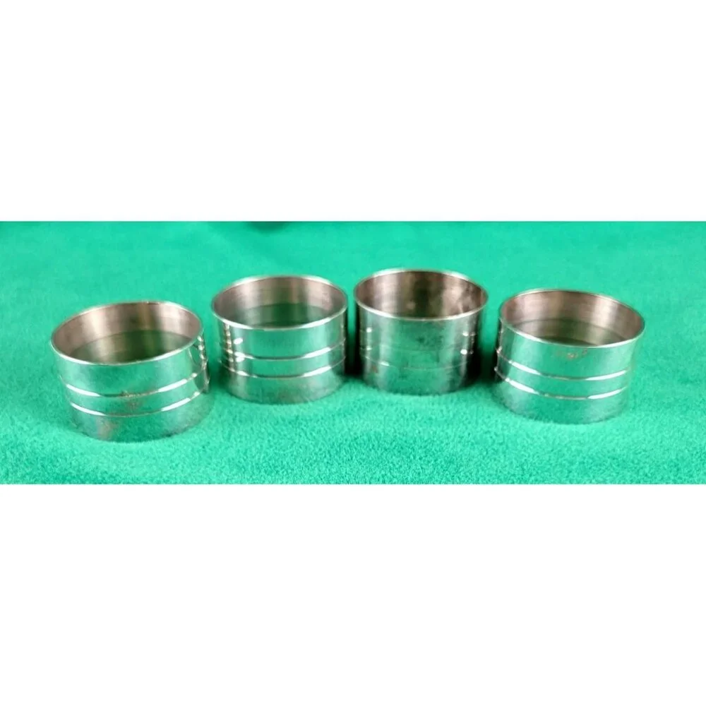 Silver Napkin Rings Set of 4 Steel with Banded Design Holiday Table JH1398
